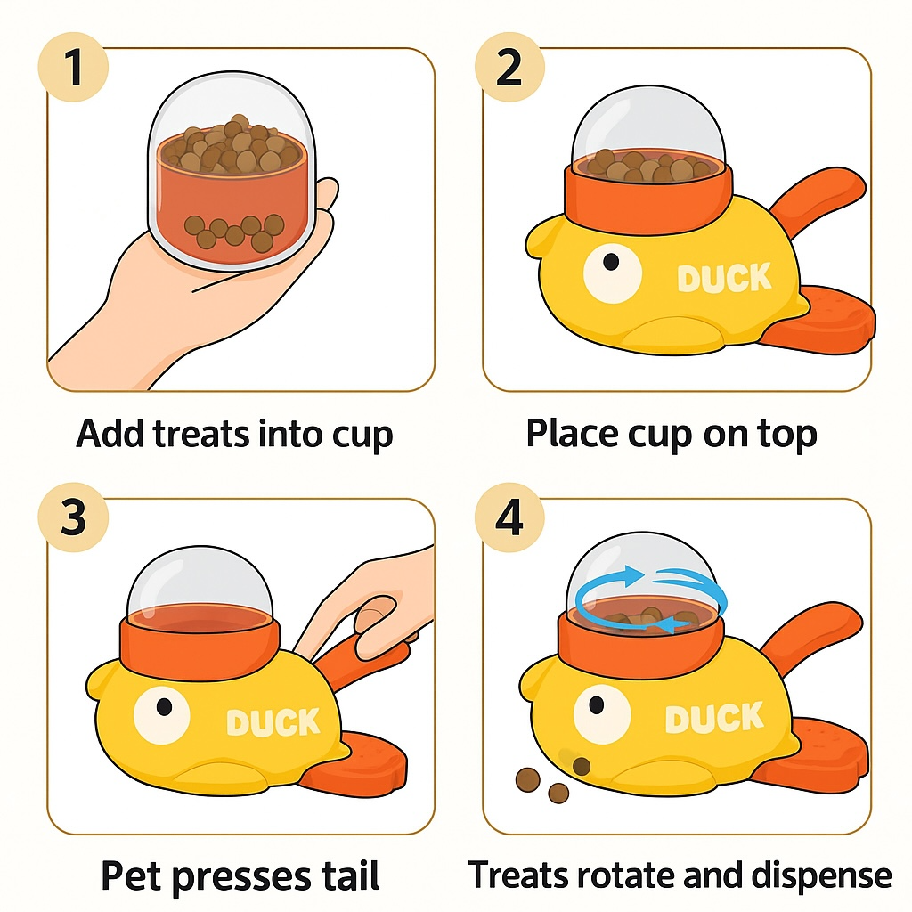Talking Dog Club Oh Duck 3 Portion Cups Included Treat Dispenser for Dogs and Cats