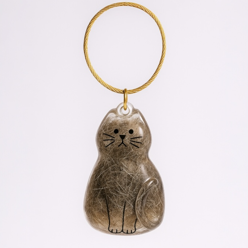 Talking Dog Club Sitting Cat Hair Keepsake Capsule Key Chain