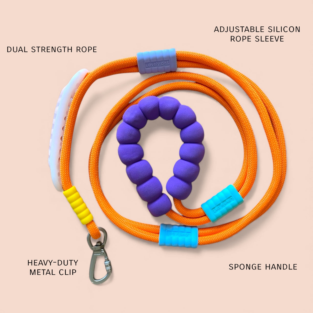 Talking Dog Club Extra Strong Vivid Handle Leash for Dogs (Orange/Purple)