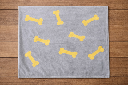 Talking Dog Club Bone Print Viscose Blanket for Dogs (Grey and Yellow Bone)