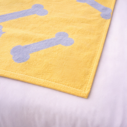 Talking Dog Club Bone Print Viscose Blanket for Dogs (Yellow and Grey Bone)