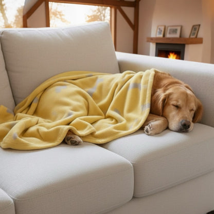 Talking Dog Club Bone Print Viscose Blanket for Dogs (Yellow and Grey Bone)