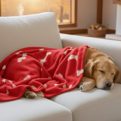 Talking Dog Club Bone Print Viscose Blanket for Dogs (Red and Grey Bone)
