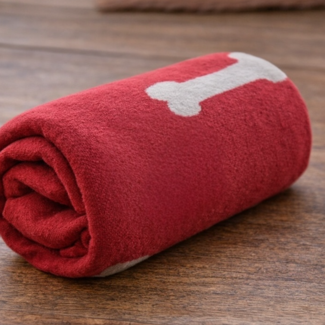 Talking Dog Club Bone Print Viscose Blanket for Dogs (Red and Grey Bone)