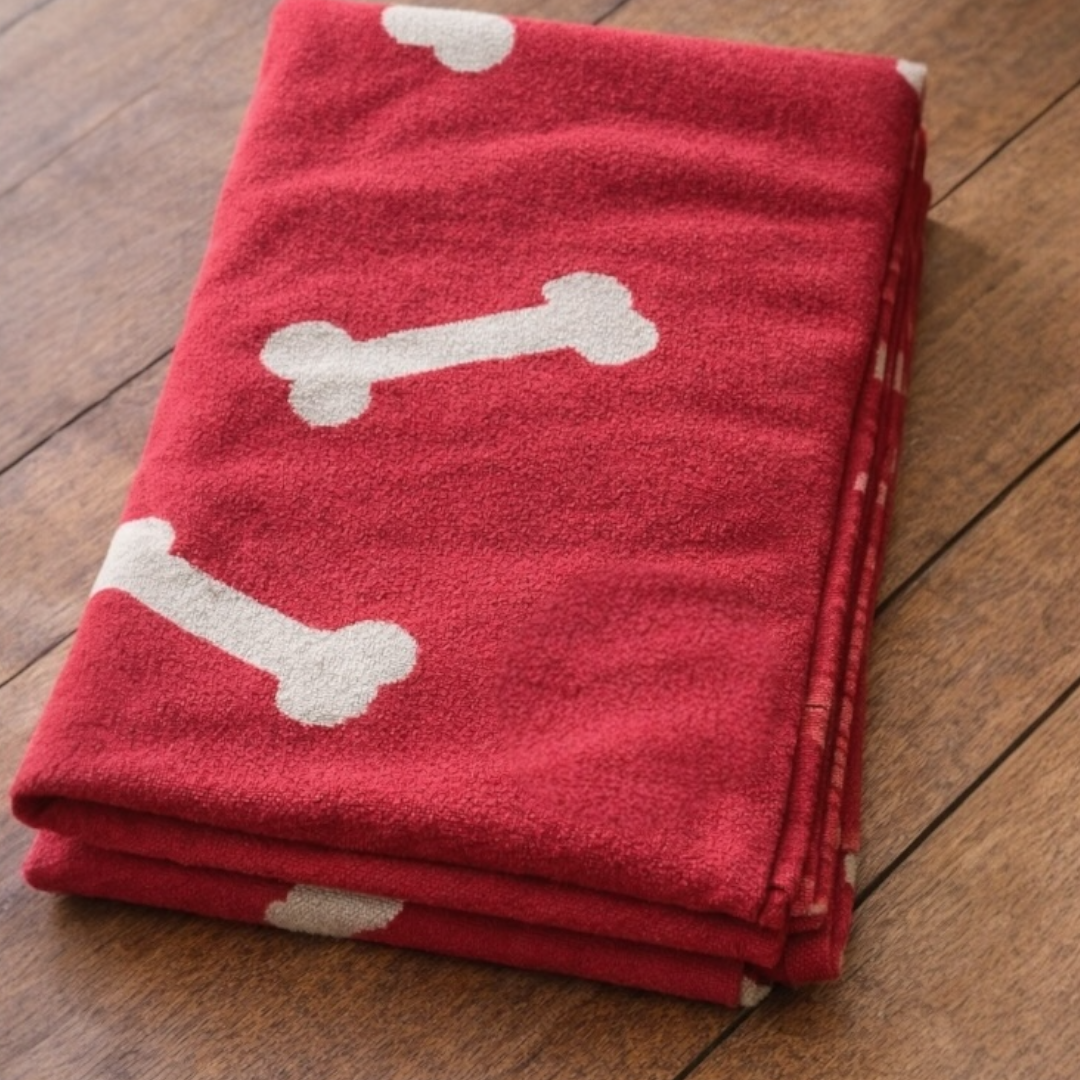 Talking Dog Club Bone Print Viscose Blanket for Dogs (Red and Grey Bone)