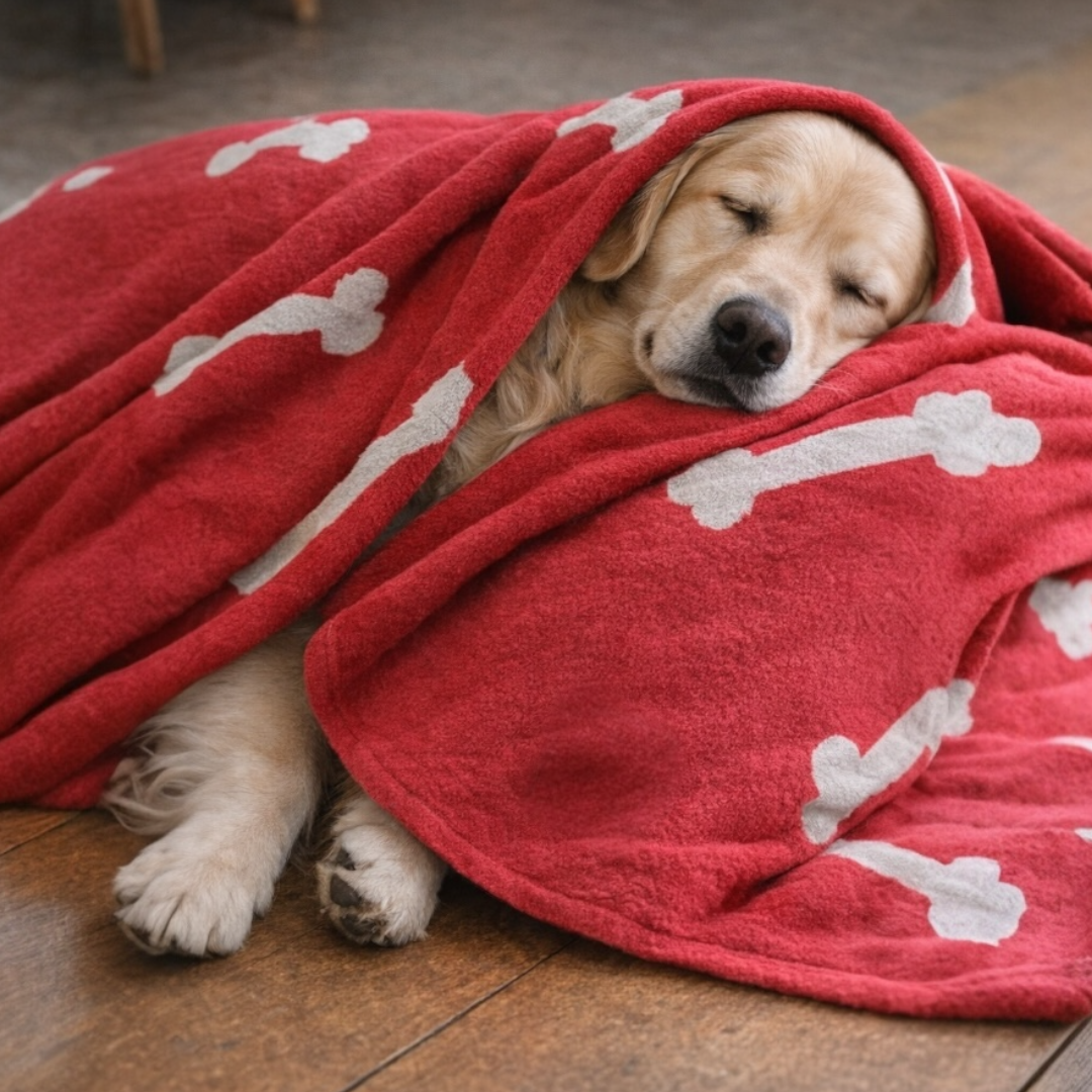 Talking Dog Club Bone Print Viscose Blanket for Dogs (Red and Grey Bone)