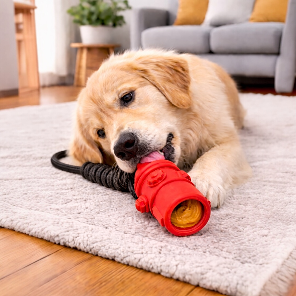 Talking Dog Club Sturdy Fire Hydrant Rubber & Rope Toy for Dogs (Red)