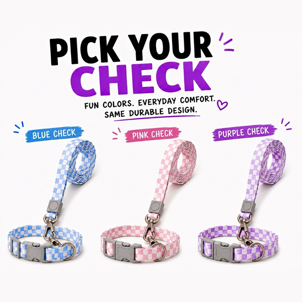 Talking Dog Club Checkmate Leash and Collar Combo (Blue)