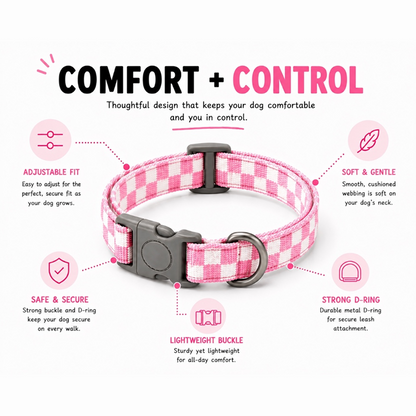 Talking Dog Club Checkmate Leash and Collar Combo (Pink)
