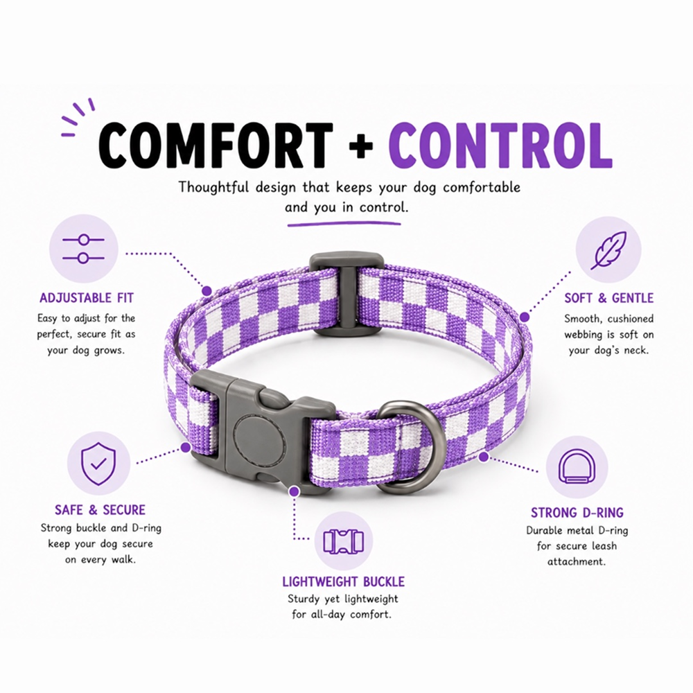 Talking Dog Club Checkmate Leash and Collar Combo (Purple)