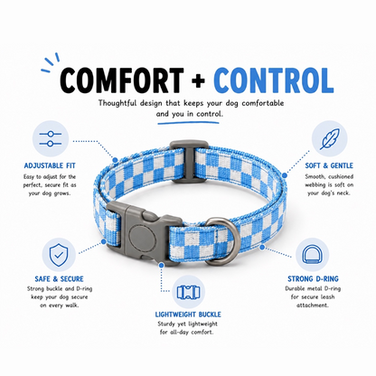 Talking Dog Club Checkmate Leash and Collar Combo (Blue)
