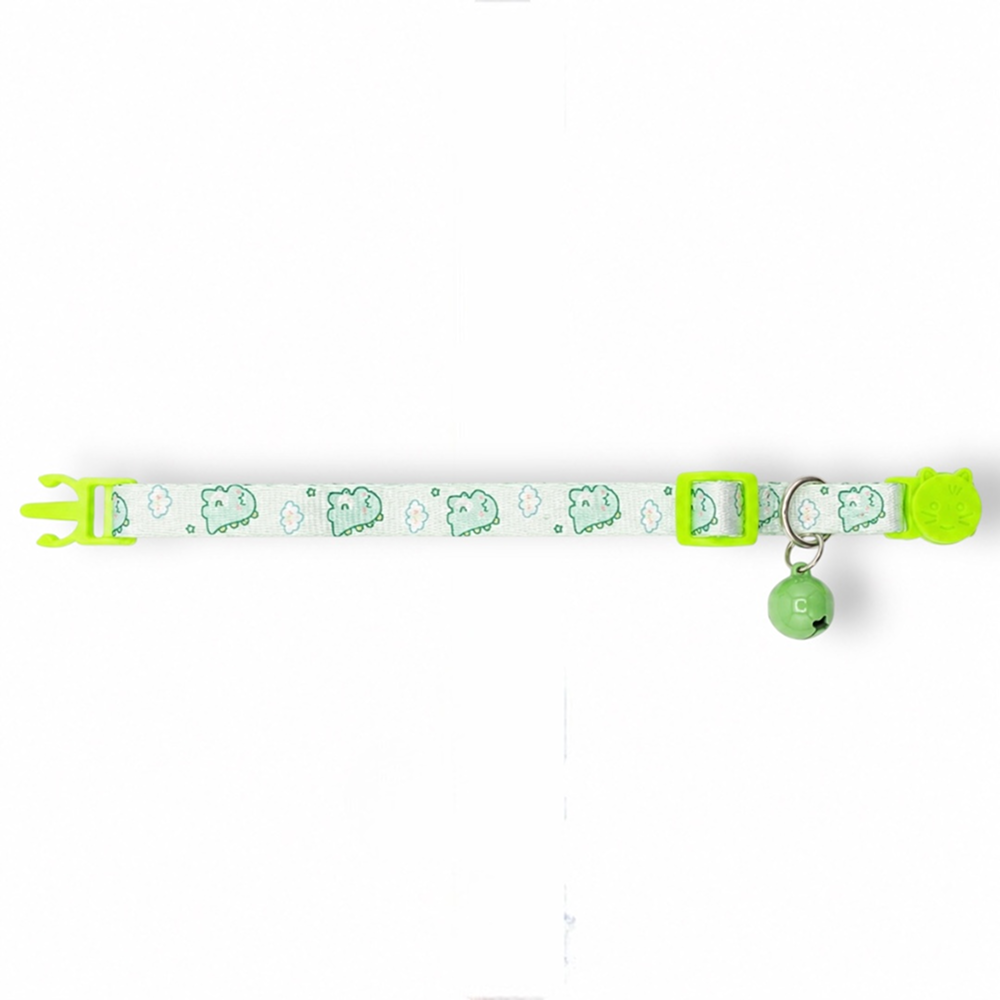 Talking Dog Club Everyday Collar with Dino Bell for Cats (Green)
