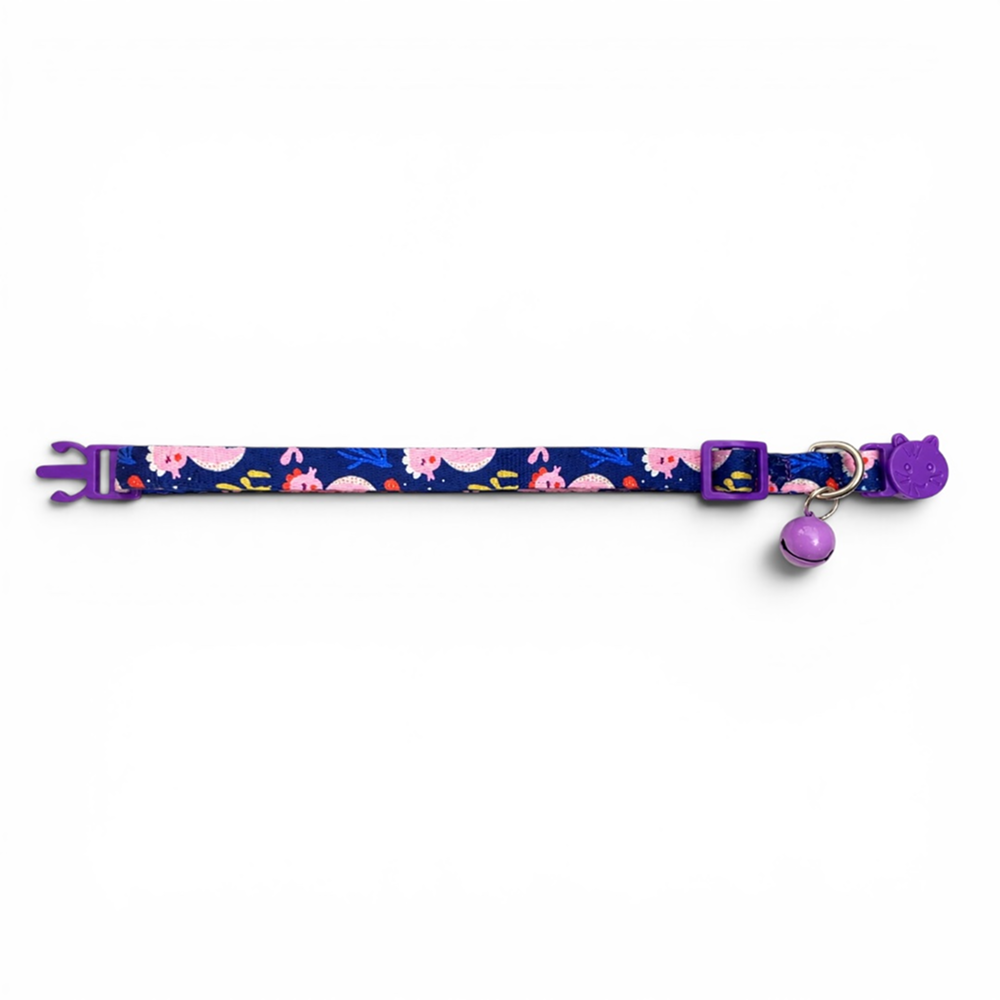 Talking Dog Club Everyday Collar with Sea Horse Bell for Cats (Navy/Purple)