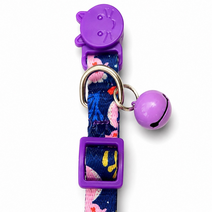 Talking Dog Club Everyday Collar with Sea Horse Bell for Cats (Navy/Purple)