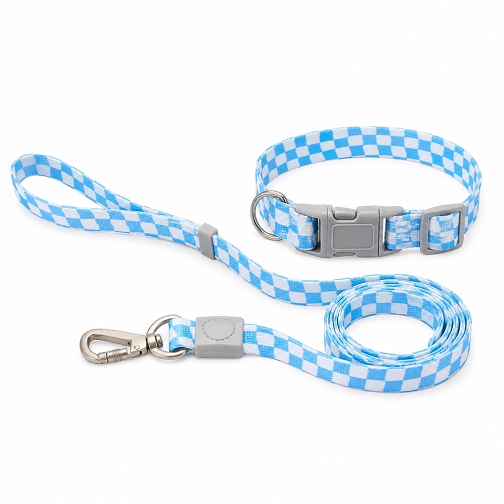 Talking Dog Club Checkmate Leash and Collar Combo (Blue)