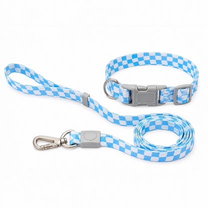 Talking Dog Club Checkmate Leash and Collar Combo (Blue)
