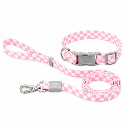 Talking Dog Club Checkmate Leash and Collar Combo (Pink)