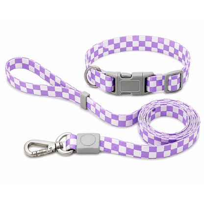 Talking Dog Club Checkmate Leash and Collar Combo (Purple)
