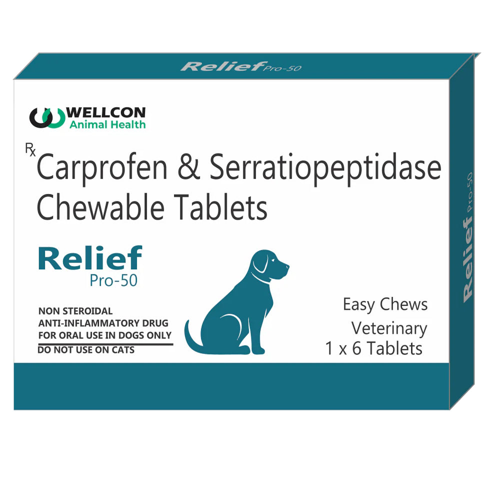 Wellcon Relief Pro 50mg Tablet (Carprofen & Serratiopeptidase) for Dogs
