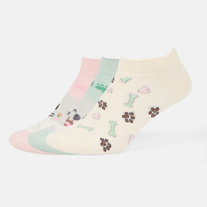 SocksXpress Limited Edition Pet Lover Themed Ankle Socks for Women (Pack of 3)