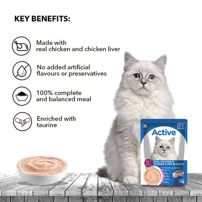 Active Real Chicken & Chicken Liver in Gravy Adult Cat Wet Food ( Buy 1 Get 1)