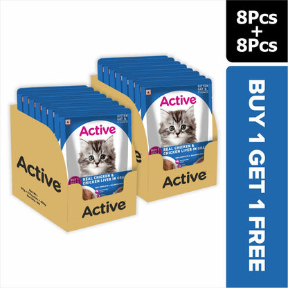 Active Real Chicken & Chicken Liver in Gravy Kitten Cat Wet Food ( Buy 1 Get 1)