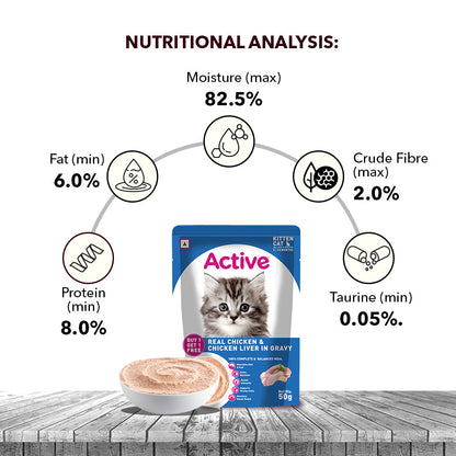 Active Real Chicken & Chicken Liver in Gravy Kitten Cat Wet Food ( Buy 1 Get 1)