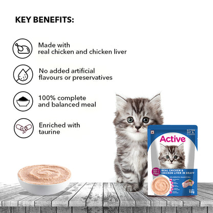 Active Real Chicken & Chicken Liver in Gravy Kitten Cat Wet Food ( Buy 1 Get 1)