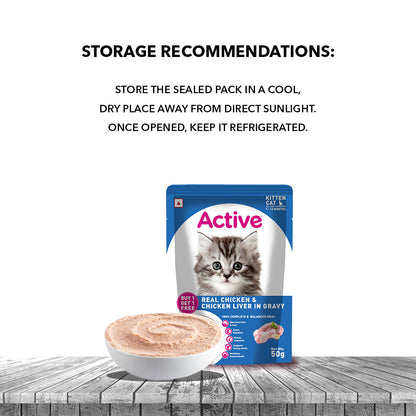 Active Real Chicken & Chicken Liver in Gravy Kitten Cat Wet Food ( Buy 1 Get 1)