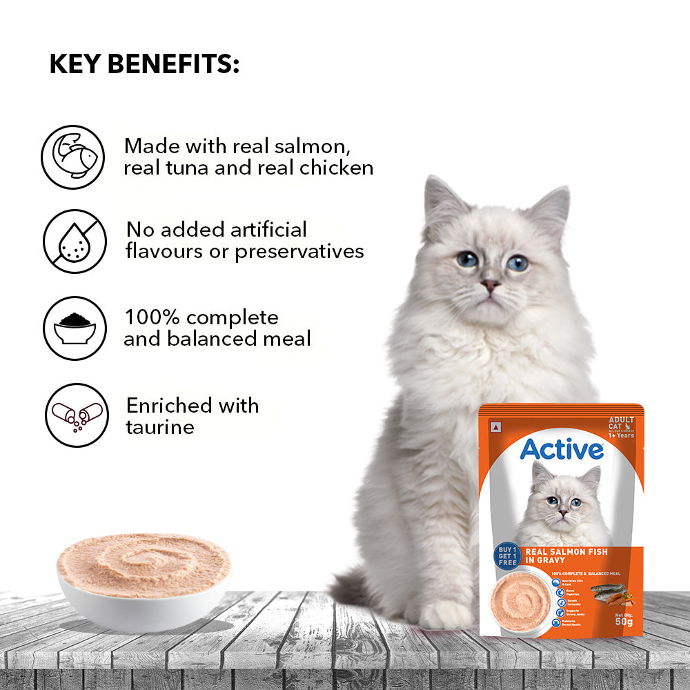 Active Real Salmon Fish in Gravy Adult Cat Wet Food ( Buy 1 Get 1 )