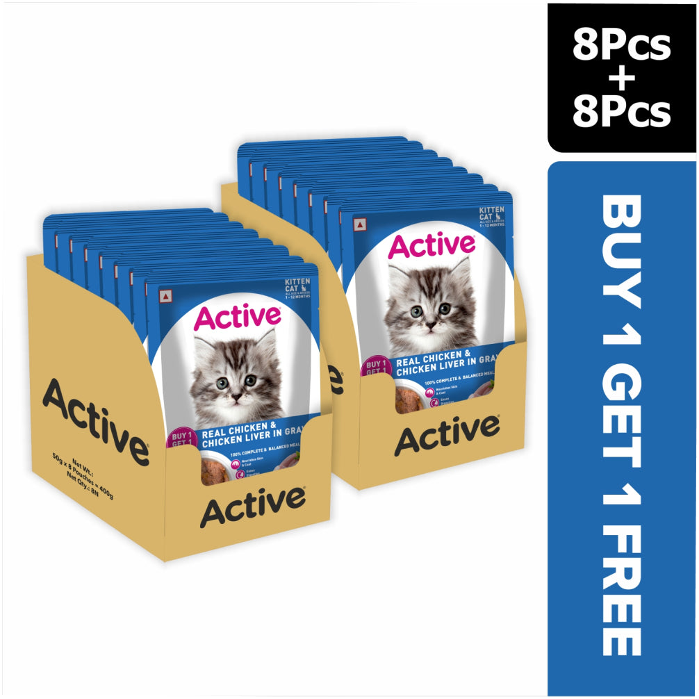 Active Real Chicken & Chicken Liver in Gravy Kitten Cat Wet Food ( Buy 1 Get 1)