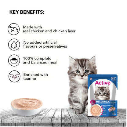 Active Real Chicken & Chicken Liver in Gravy Kitten Cat Wet Food ( Buy 1 Get 1)