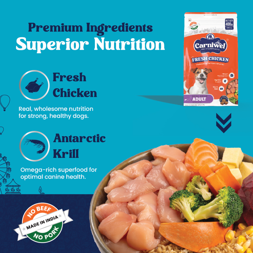 Carniwel Fresh Chicken Kibble Small Breed Adult Dog Dry Food and Fullr Mobility Support Soft and Chewy Stick Dog Treats Combo