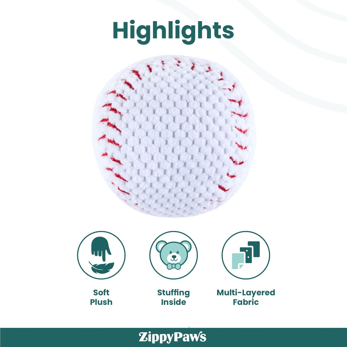 Zippy Paws SportsBallz Baseball Plush Toy for Dogs