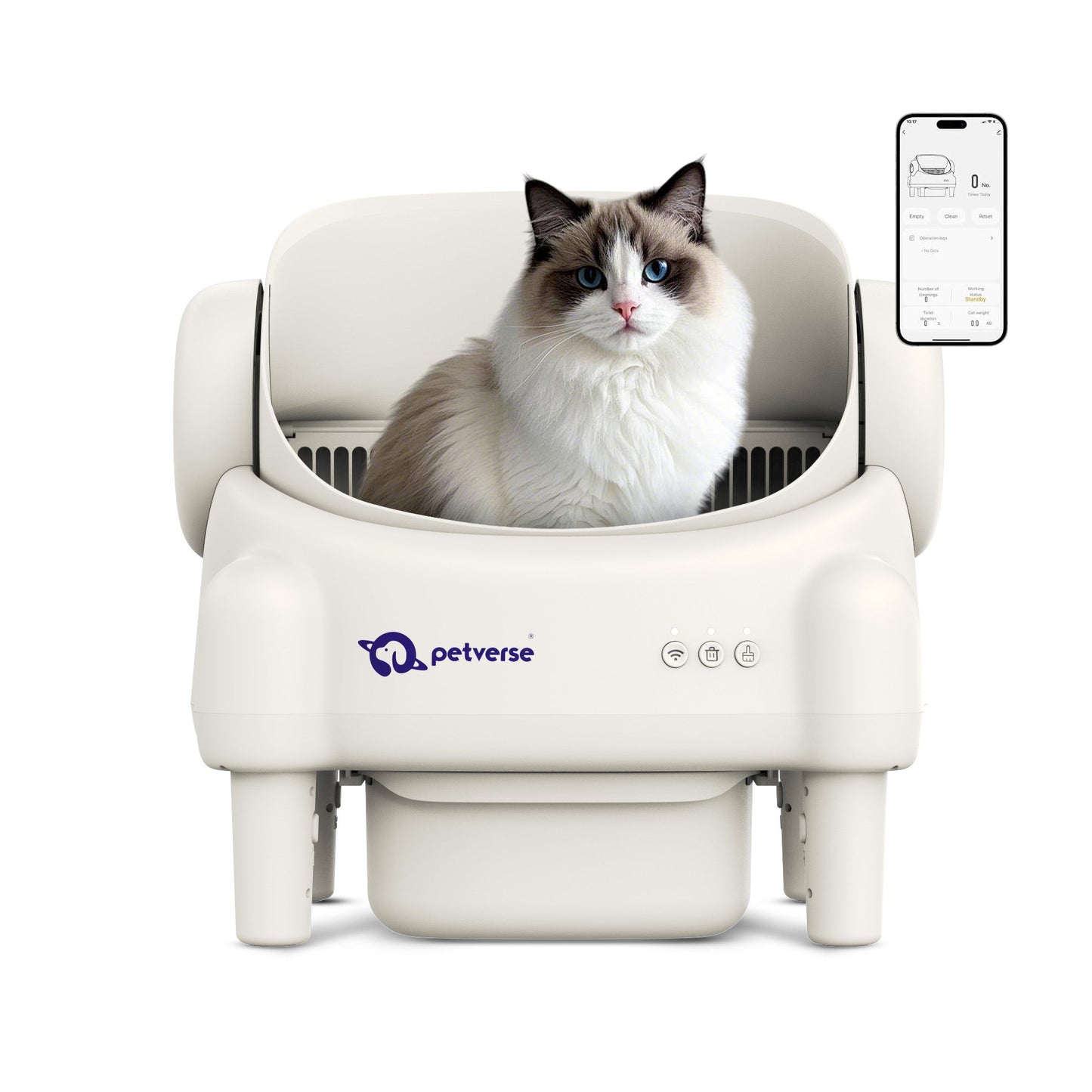 Petverse Automatic Open Top Self Cleaning Litter Box for Cats (White)