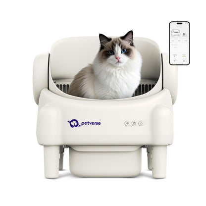 Petverse Automatic Open Top Self Cleaning Litter Box for Cats (White)