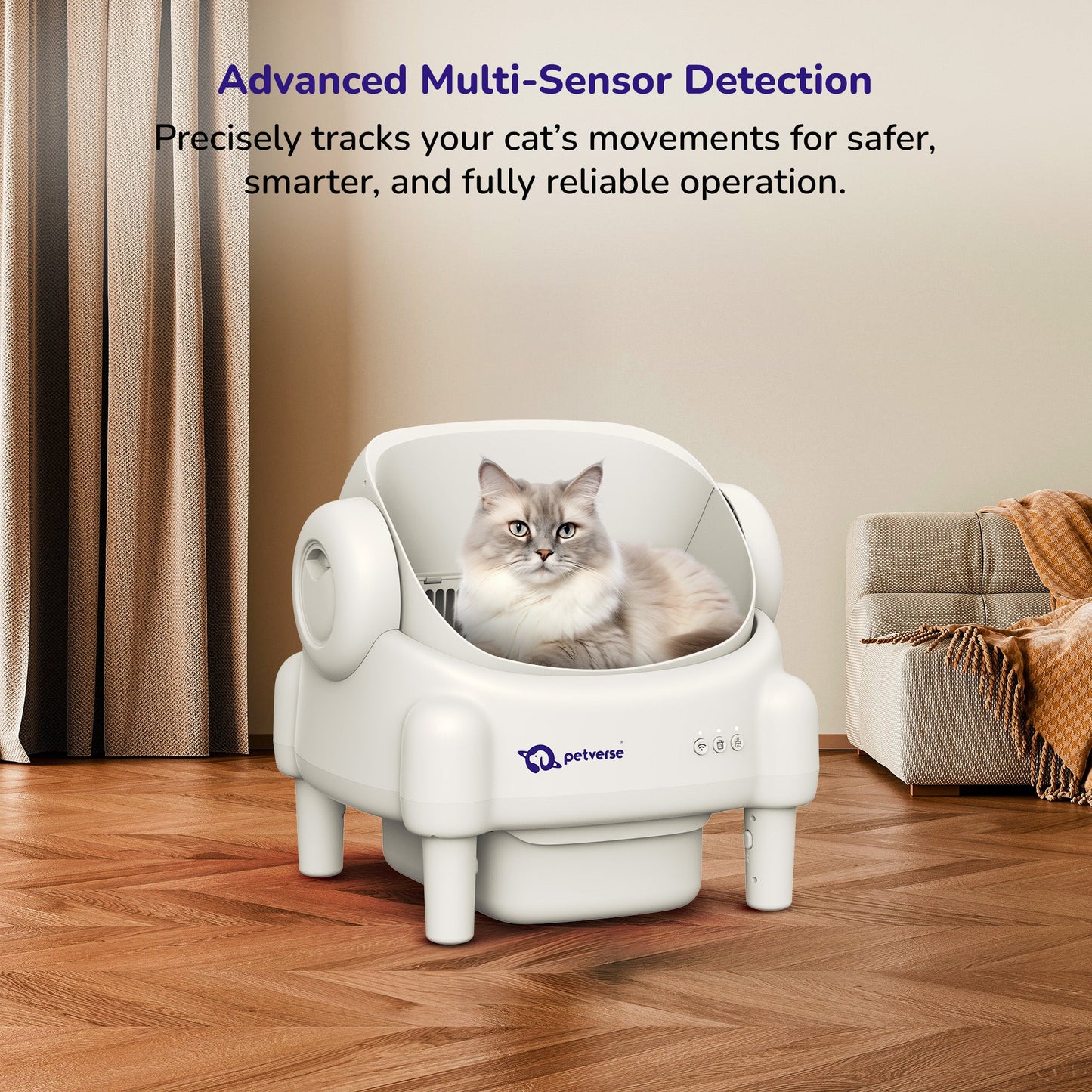 Petverse Automatic Open Top Self Cleaning Litter Box for Cats (White)