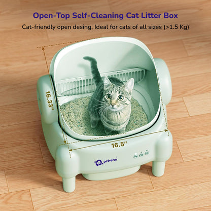 Petverse Automatic Open Top Self Cleaning Litter Box for Cats (White)