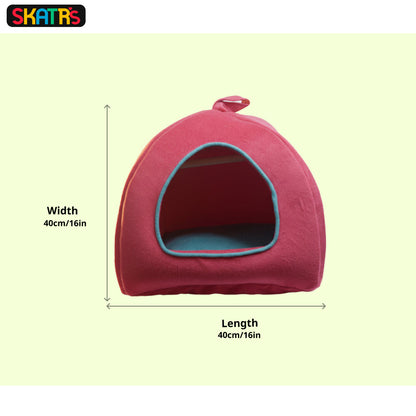 Skatrs Cozy House for Cats, Kittens and Small Dogs (Red and Teal Blue)
