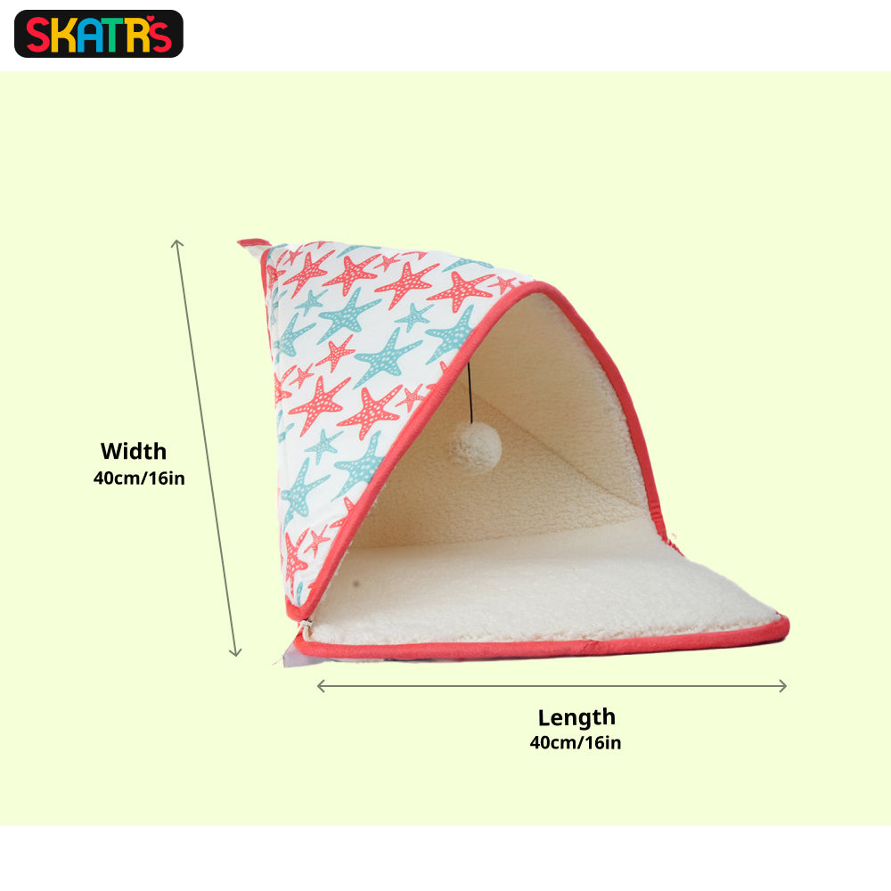 Skatrs Cozy Tent for Cats, Kittens and Small Dogs (Coral Red and Blue)