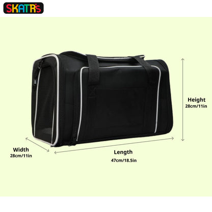 Skatrs Foldable Expandable Pet Travel Carrier Bag for Small Dogs, Adult Cats & Kittens (Black)