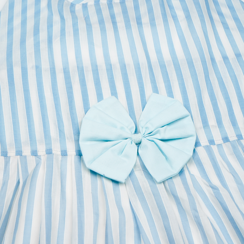 Skatrs Cotton Dress for Dogs and Cats (Blue and White Stripe)