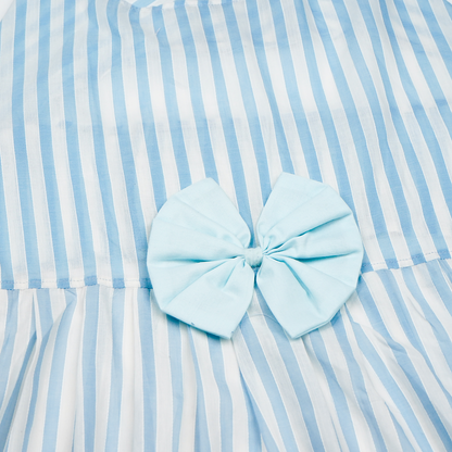 Skatrs Cotton Dress for Dogs and Cats (Blue and White Stripe)