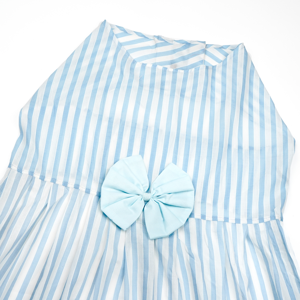 Skatrs Cotton Dress for Dogs and Cats (Blue and White Stripe)