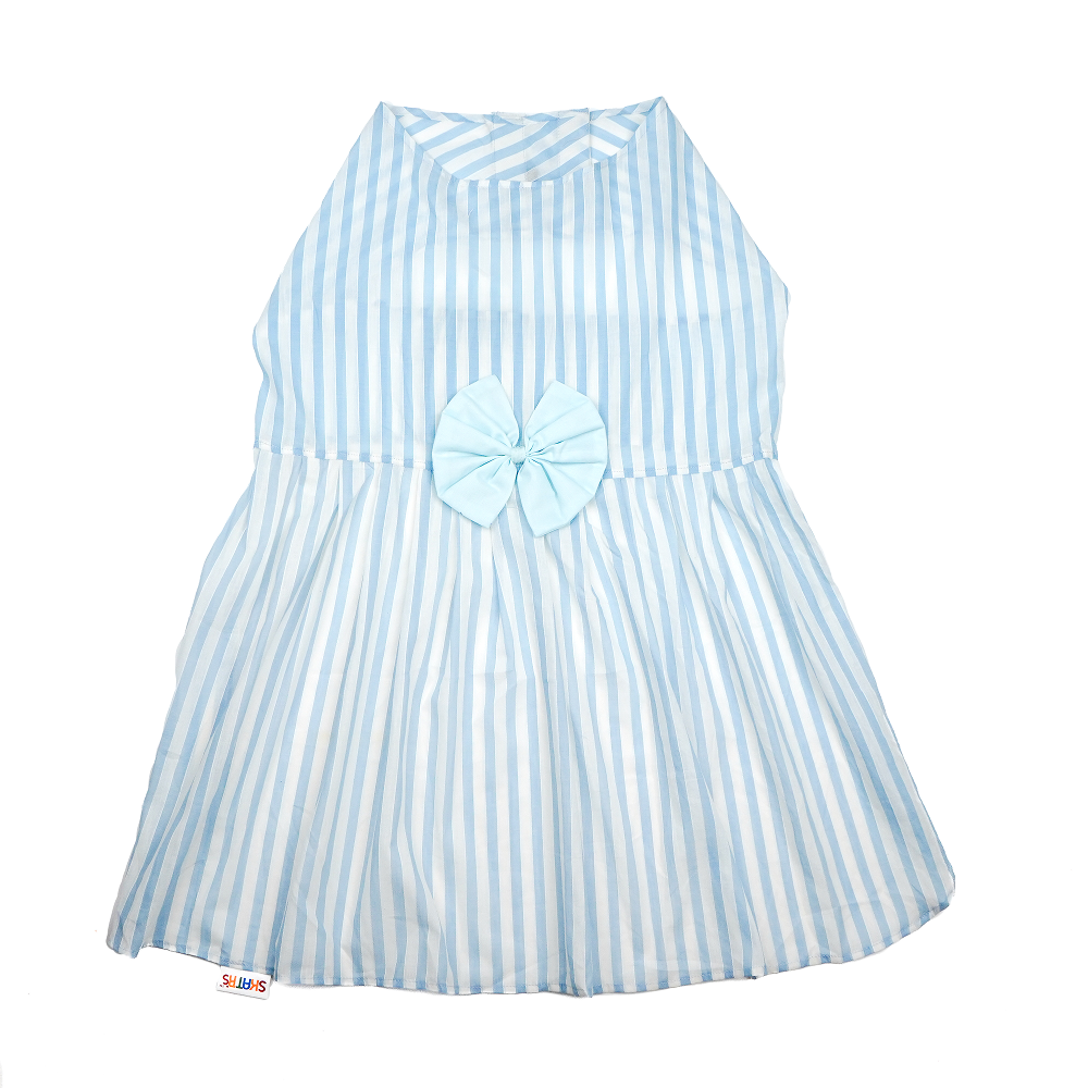 Skatrs Cotton Dress for Dogs and Cats (Blue and White Stripe)