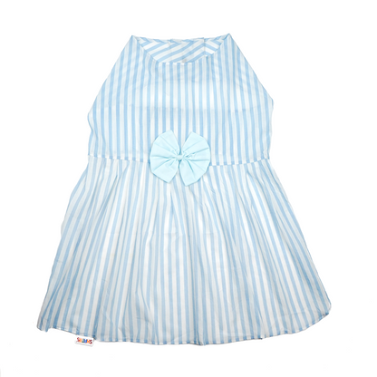 Skatrs Cotton Dress for Dogs and Cats (Blue and White Stripe)