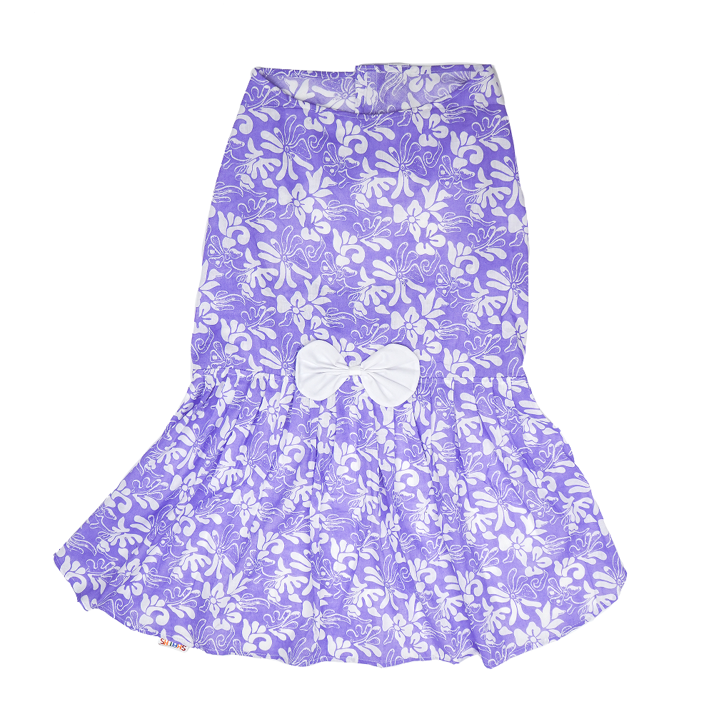 Skatrs Cotton Dress for Dogs and Cats (Lavender and White)