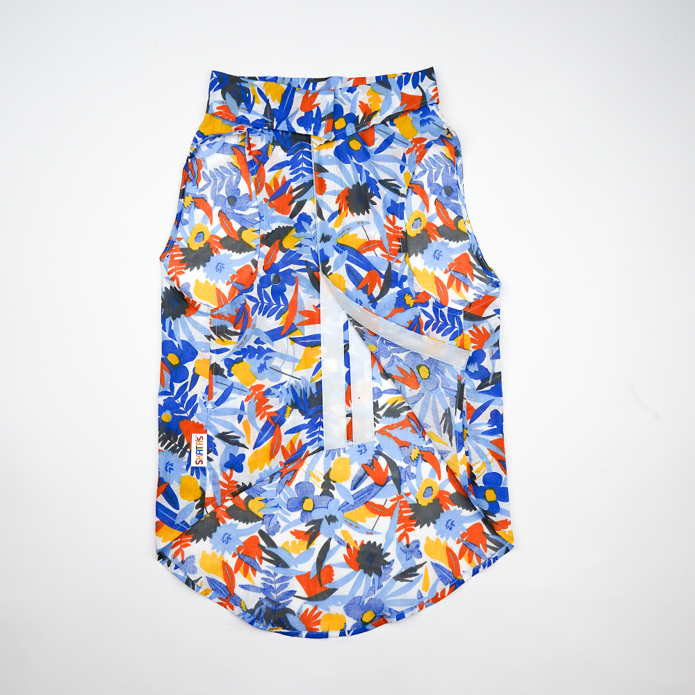 Skatrs Cotton Shirt for Dogs and Cats (Blue Beach Print)