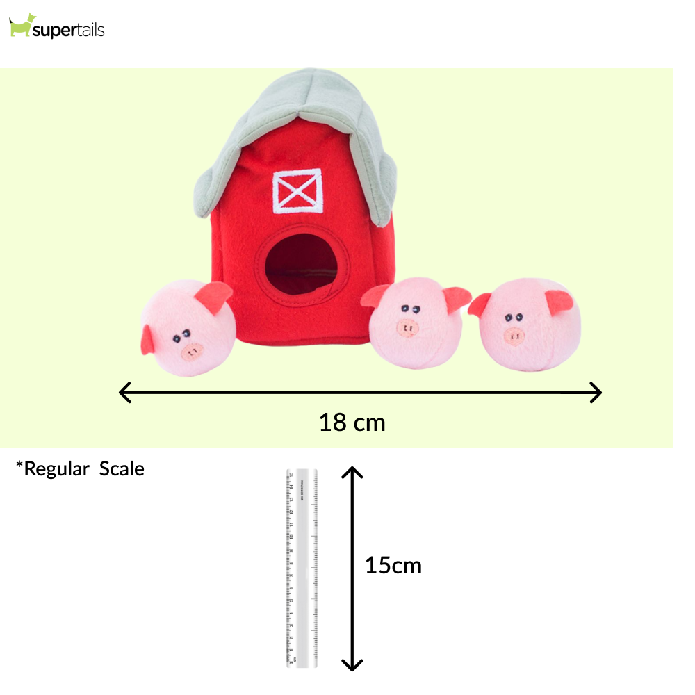 Zippy Paws Zippy Burrow with Bubble Babiez Pig Barn Plush Toy for Dogs