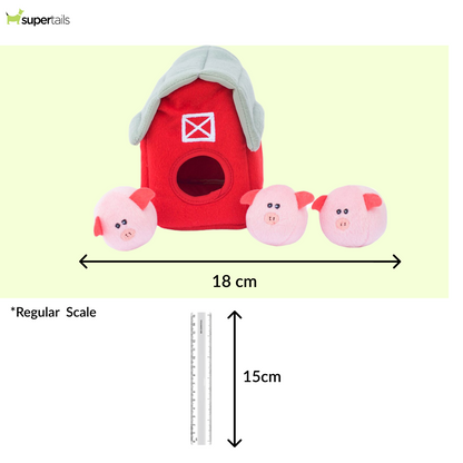Zippy Paws Zippy Burrow with Bubble Babiez Pig Barn Plush Toy for Dogs